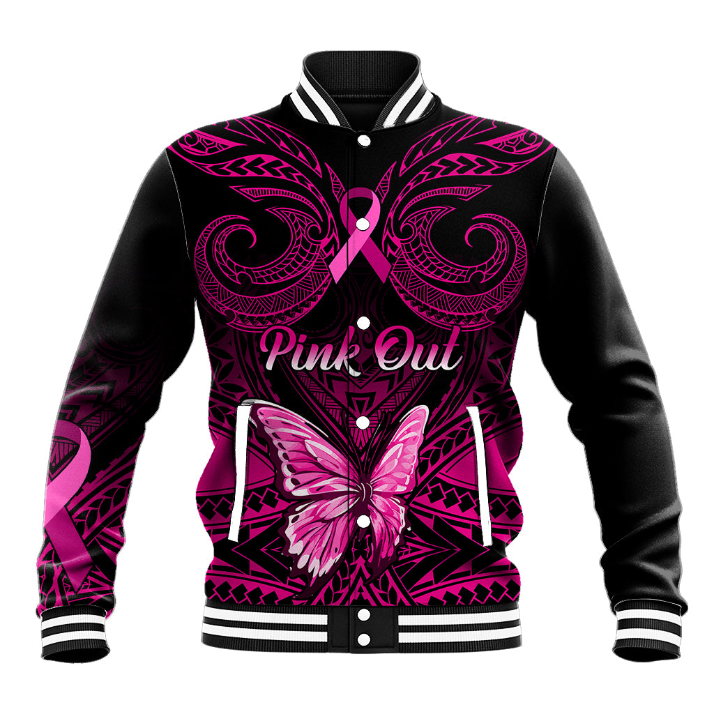 Personalised Pink Out Baseball Jacket Breast Cancer Awareness Polynesian Pattern Black Version LT01 Unisex Black - Polynesian Pride