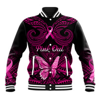 Personalised Pink Out Baseball Jacket Breast Cancer Awareness Polynesian Pattern Black Version LT01 Unisex Black - Polynesian Pride