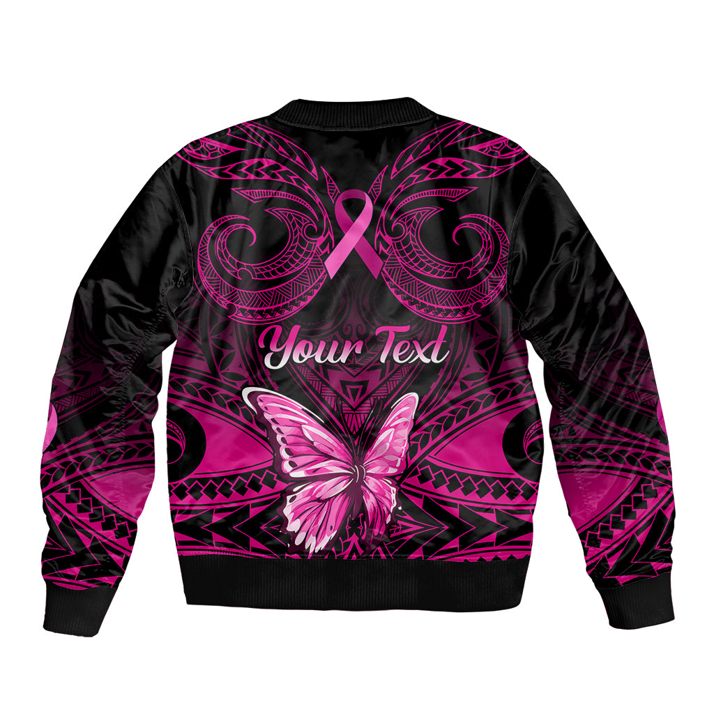 Personalised Pink Out Bomber Jacket Breast Cancer Awareness Polynesian Pattern Black Version LT01 - Polynesian Pride