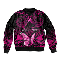 Personalised Pink Out Bomber Jacket Breast Cancer Awareness Polynesian Pattern Black Version LT01 - Polynesian Pride