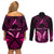 personalised-pink-out-couples-matching-off-shoulder-short-dress-and-long-sleeve-button-shirts-breast-cancer-awareness-polynesian-pattern-black-version