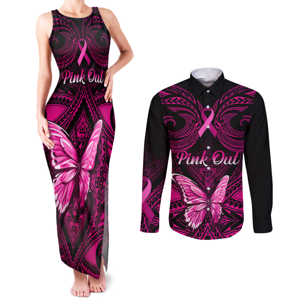 personalised-pink-out-couples-matching-tank-maxi-dress-and-long-sleeve-button-shirts-breast-cancer-awareness-polynesian-pattern-black-version