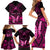 personalised-pink-out-family-matching-short-sleeve-bodycon-dress-and-hawaiian-shirt-breast-cancer-awareness-polynesian-pattern-black-version