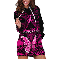Personalised Pink Out Hoodie Dress Breast Cancer Awareness Polynesian Pattern Black Version LT01 Black - Polynesian Pride