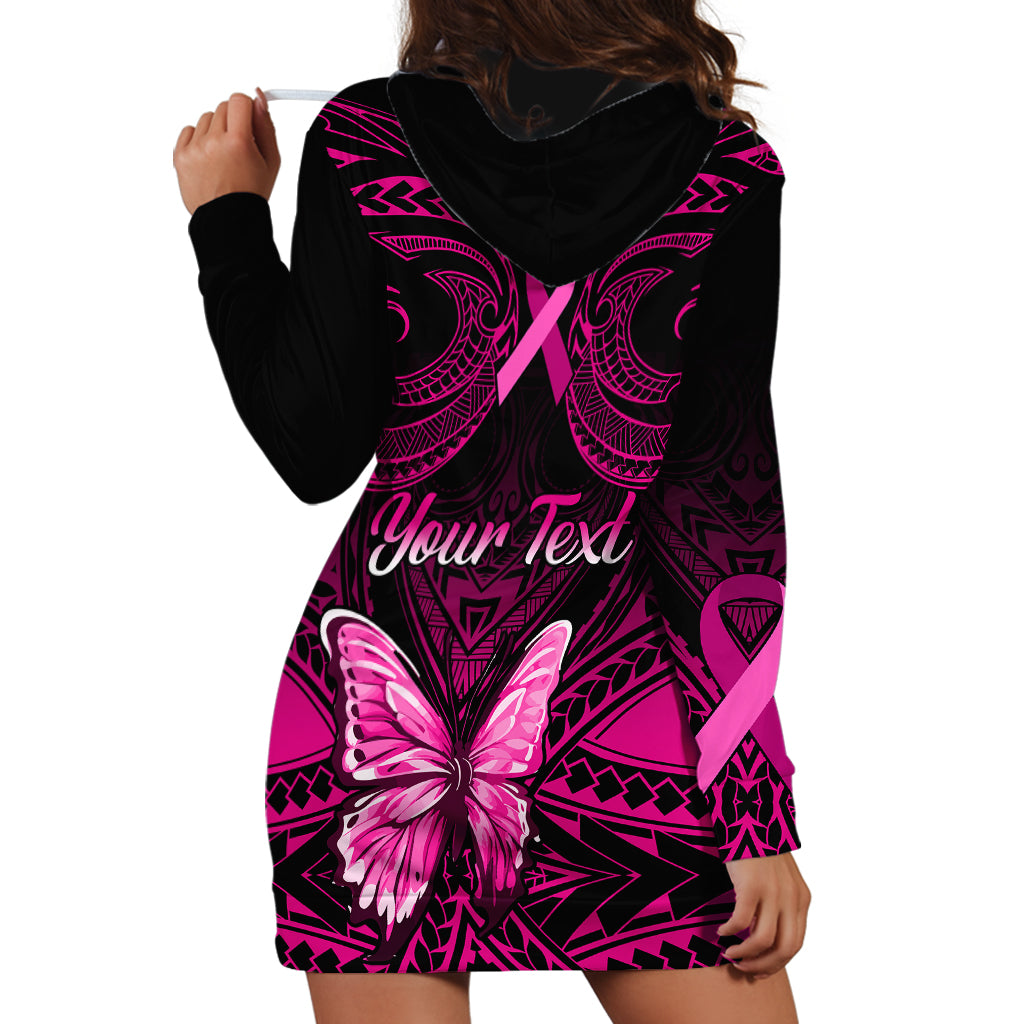 Personalised Pink Out Hoodie Dress Breast Cancer Awareness Polynesian Pattern Black Version LT01 - Polynesian Pride