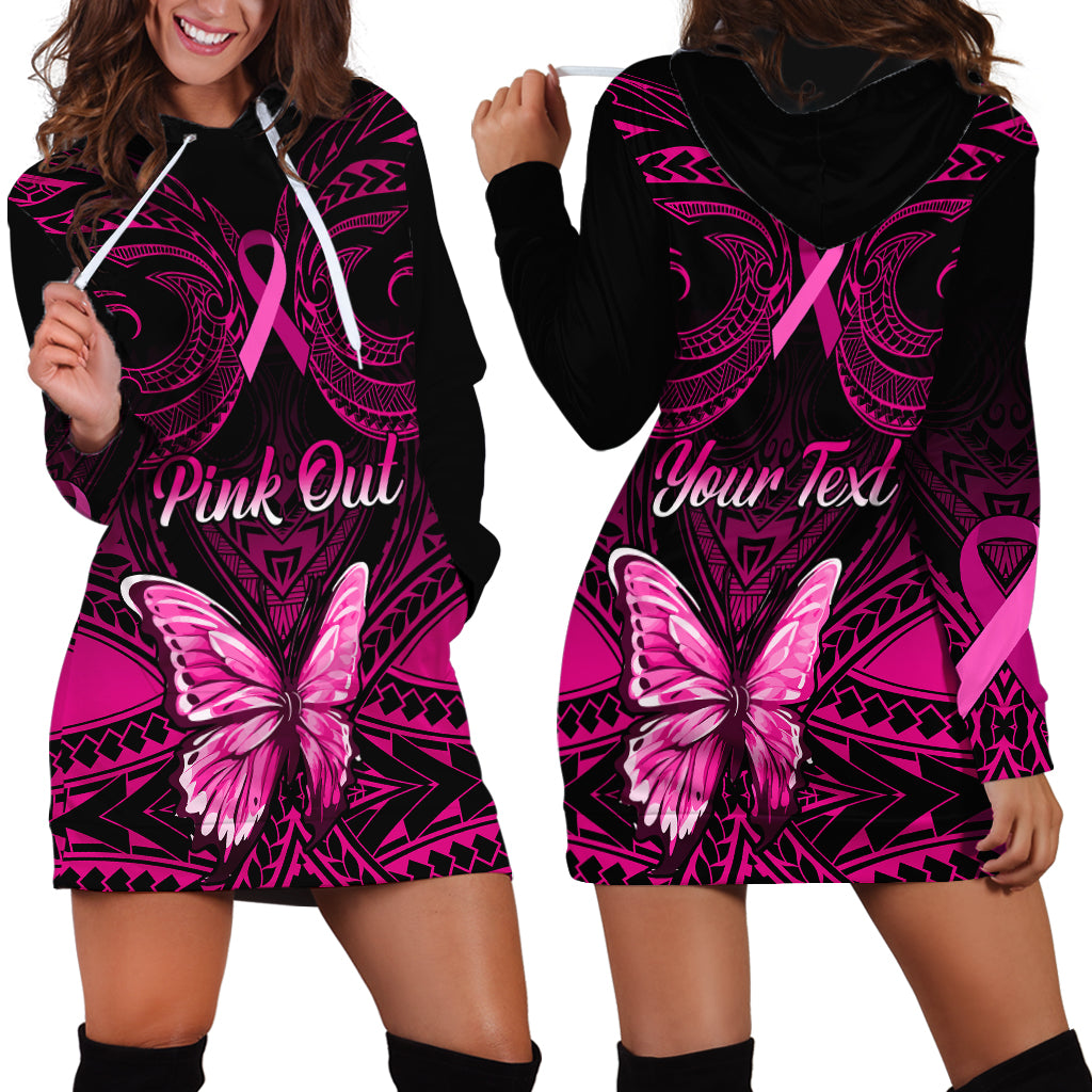 Personalised Pink Out Hoodie Dress Breast Cancer Awareness Polynesian Pattern Black Version LT01 - Polynesian Pride