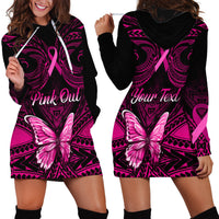 Personalised Pink Out Hoodie Dress Breast Cancer Awareness Polynesian Pattern Black Version LT01 - Polynesian Pride