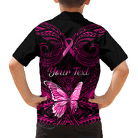 Personalised Pink Out Kid Hawaiian Shirt Breast Cancer Awareness Polynesian Pattern Black Version LT01 - Polynesian Pride