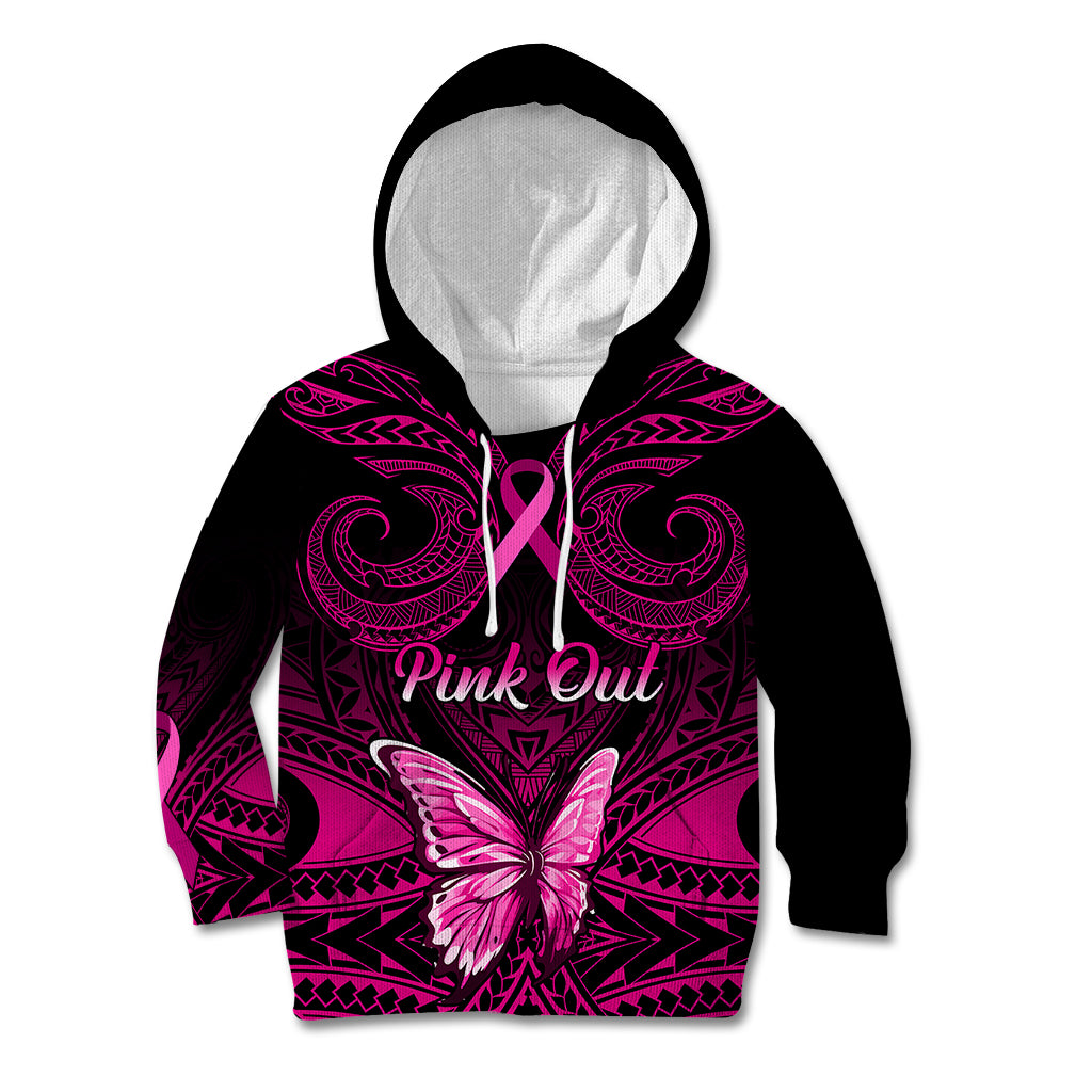 Personalised Pink Out Kid Hoodie Breast Cancer Awareness Polynesian Pattern Black Version LT01 Hoodie Black - Polynesian Pride