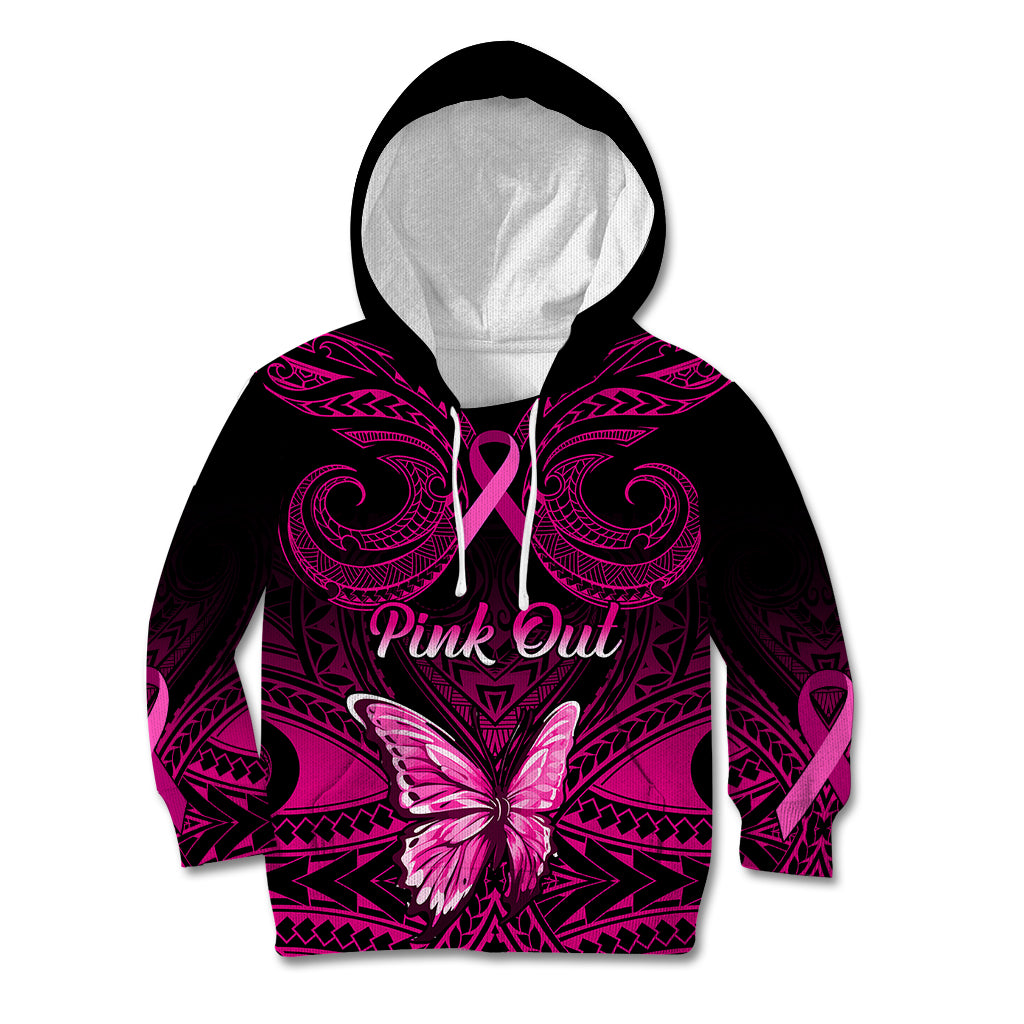 Personalised Pink Out Kid Hoodie Breast Cancer Awareness Polynesian Pattern Black Version LT01 Hoodie Black - Polynesian Pride