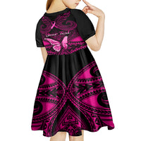 Personalised Pink Out Kid Short Sleeve Dress Breast Cancer Awareness Polynesian Pattern Black Version LT01 - Polynesian Pride