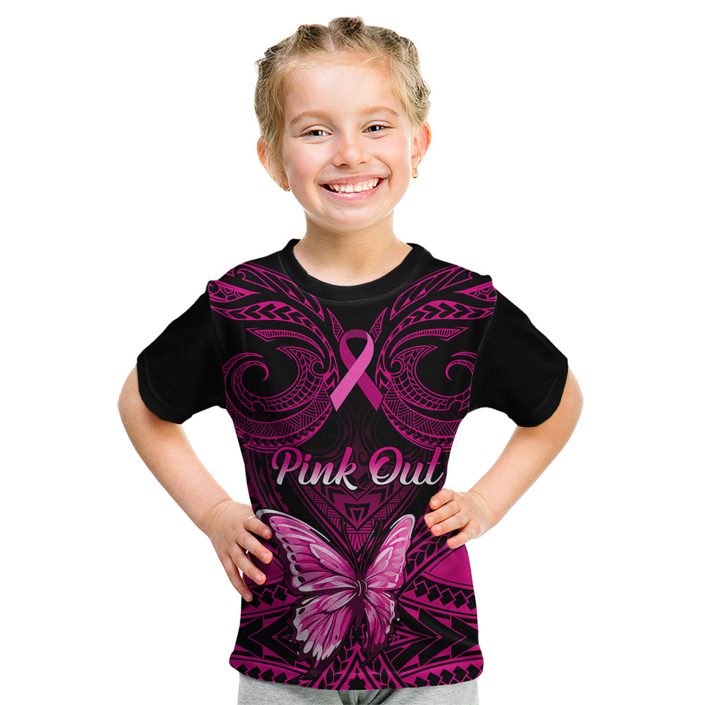 Personalised Pink Out Kid T Shirt Breast Cancer Awareness Polynesian Pattern Black Version LT01 Black - Polynesian Pride