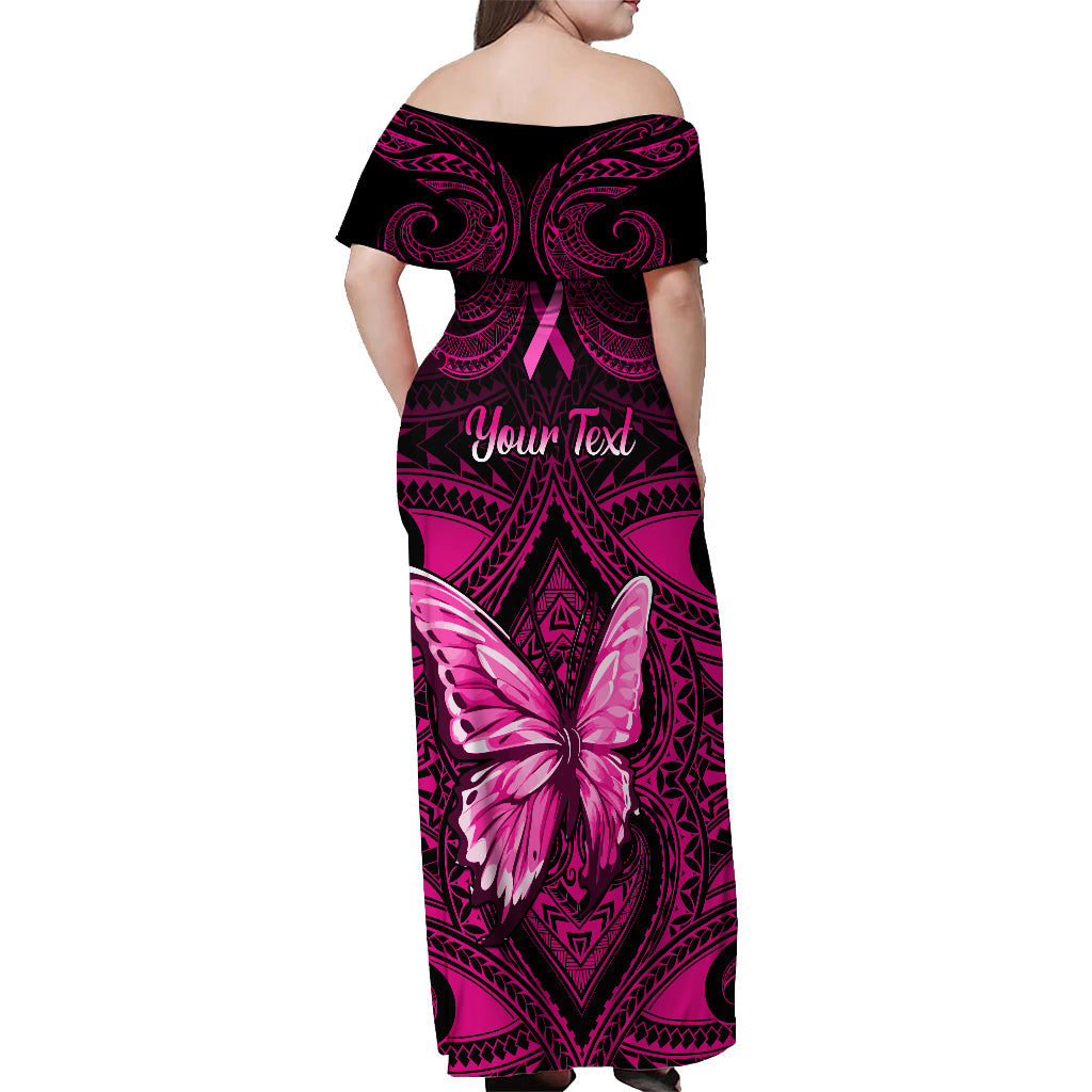 Personalised Pink Out Off Shoulder Maxi Dress Breast Cancer Awareness Polynesian Pattern Black Version LT01 - Polynesian Pride