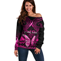 Personalised Pink Out Off Shoulder Sweater Breast Cancer Awareness Polynesian Pattern Black Version LT01 Women Black - Polynesian Pride