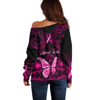 Personalised Pink Out Off Shoulder Sweater Breast Cancer Awareness Polynesian Pattern Black Version LT01 - Polynesian Pride