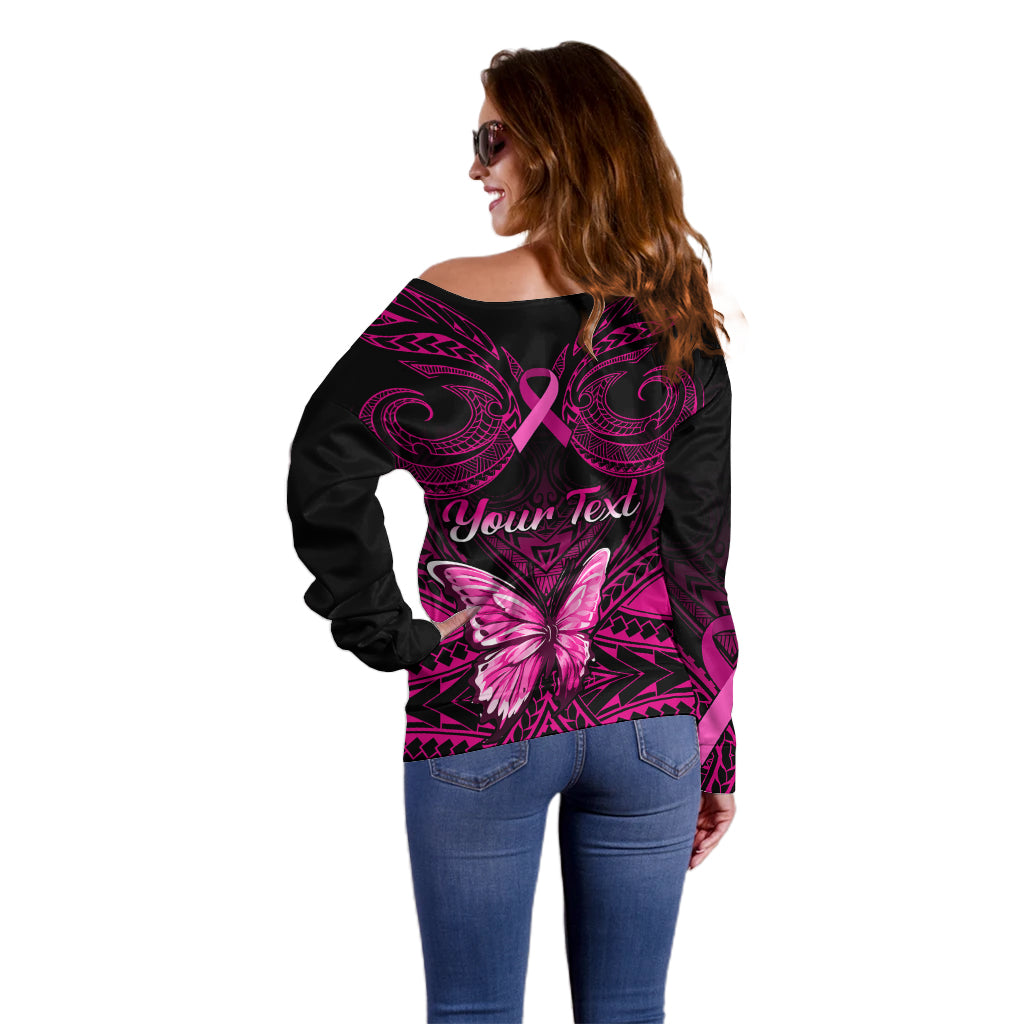 Personalised Pink Out Off Shoulder Sweater Breast Cancer Awareness Polynesian Pattern Black Version LT01 - Polynesian Pride