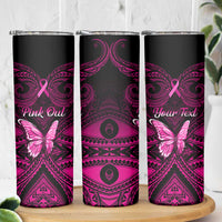 Personalised Pink Out Skinny Tumbler Breast Cancer Awareness Polynesian Pattern Black Version LT01 - Polynesian Pride