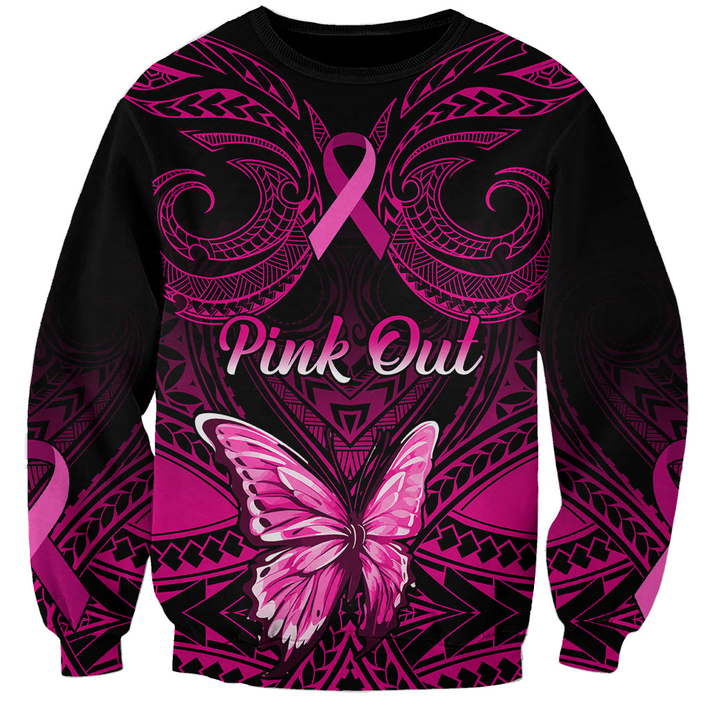Personalised Pink Out Sweatshirt Breast Cancer Awareness Polynesian Pattern Black Version LT01 Unisex Black - Polynesian Pride