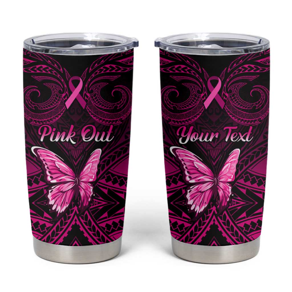 Personalised Pink Out Tumbler Cup Breast Cancer Awareness Polynesian Pattern Black Version LT01 Pink - Polynesian Pride
