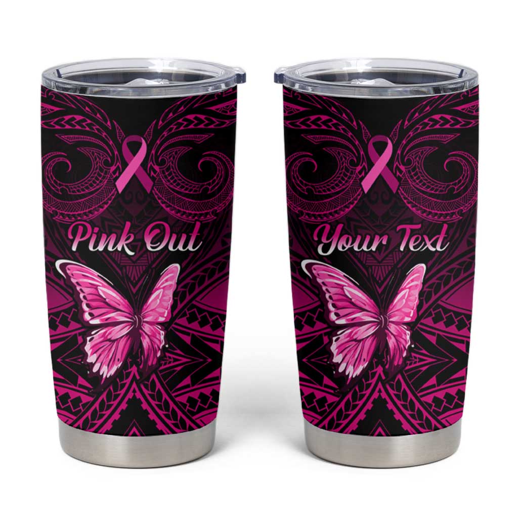 Personalised Pink Out Tumbler Cup Breast Cancer Awareness Polynesian Pattern Black Version