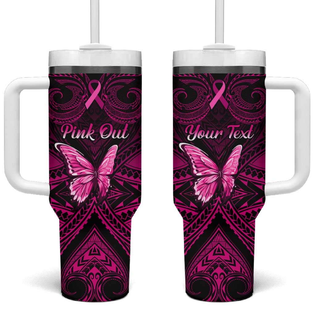 Personalised Pink Out Tumbler With Handle Breast Cancer Awareness Polynesian Pattern Black Version LT01 One Size: 40 oz Pink - Polynesian Pride