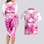 personalised-pink-out-couples-matching-long-sleeve-bodycon-dress-and-hawaiian-shirt-breast-cancer-awareness-polynesian-pattern-white-version