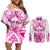 personalised-pink-out-couples-matching-off-shoulder-short-dress-and-long-sleeve-button-shirts-breast-cancer-awareness-polynesian-pattern-white-version