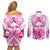 personalised-pink-out-couples-matching-off-shoulder-short-dress-and-long-sleeve-button-shirts-breast-cancer-awareness-polynesian-pattern-white-version