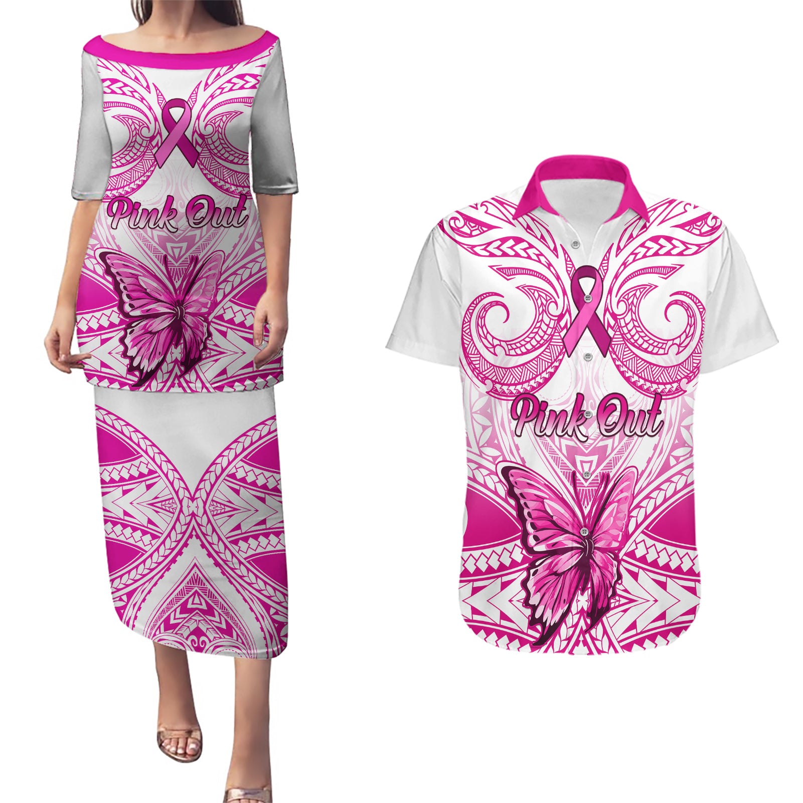 personalised-pink-out-couples-matching-puletasi-dress-and-hawaiian-shirt-breast-cancer-awareness-polynesian-pattern-white-version