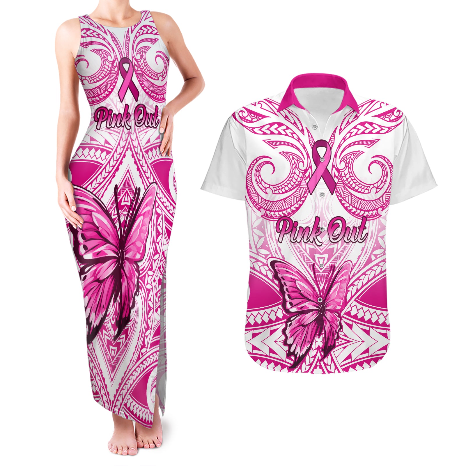 personalised-pink-out-couples-matching-tank-maxi-dress-and-hawaiian-shirt-breast-cancer-awareness-polynesian-pattern-white-version