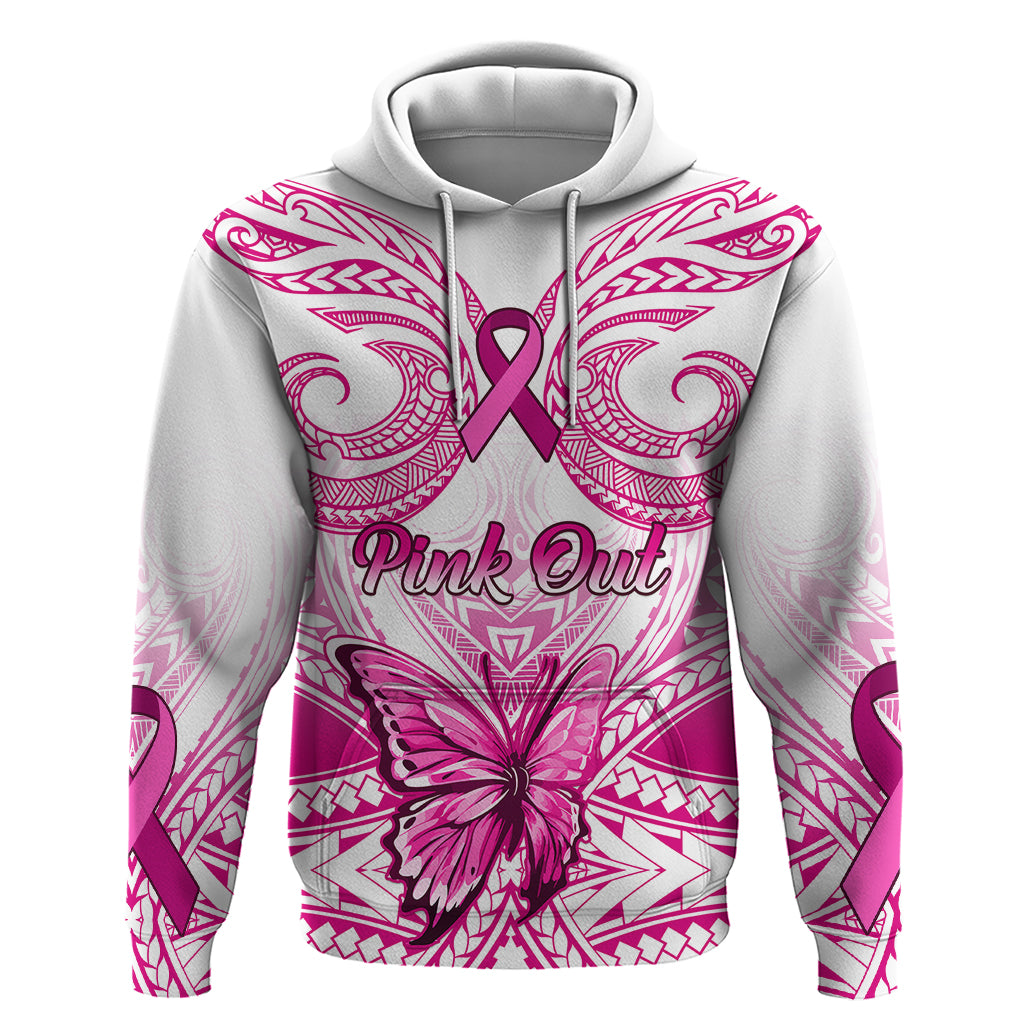 Personalised Pink Out Hoodie Breast Cancer Awareness Polynesian Pattern White Version LT01 White - Polynesian Pride