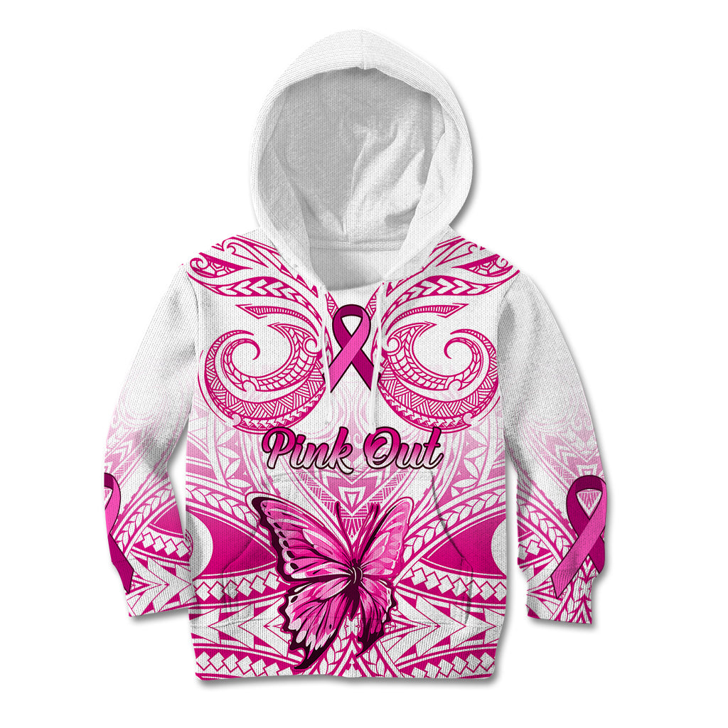 Personalised Pink Out Kid Hoodie Breast Cancer Awareness Polynesian Pattern White Version LT01 Hoodie White - Polynesian Pride