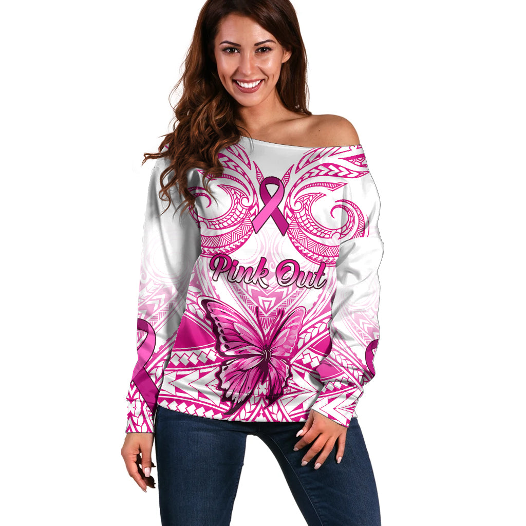 personalised-pink-out-off-shoulder-sweater-breast-cancer-awareness-polynesian-pattern-white-version