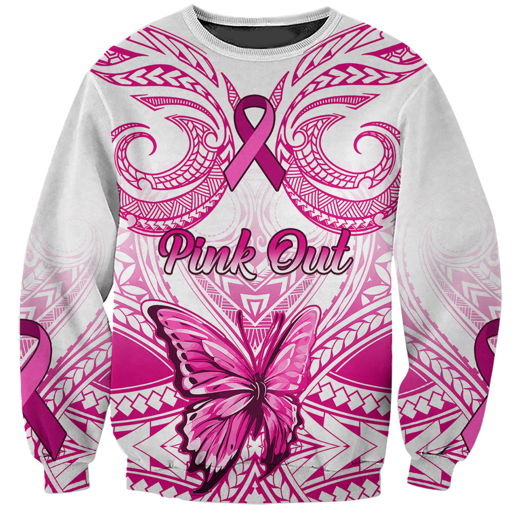 Personalised Pink Out Sweatshirt Breast Cancer Awareness Polynesian Pattern White Version LT01 Unisex White - Polynesian Pride