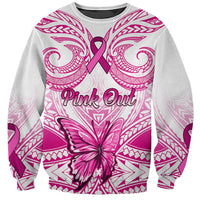 Personalised Pink Out Sweatshirt Breast Cancer Awareness Polynesian Pattern White Version LT01 Unisex White - Polynesian Pride