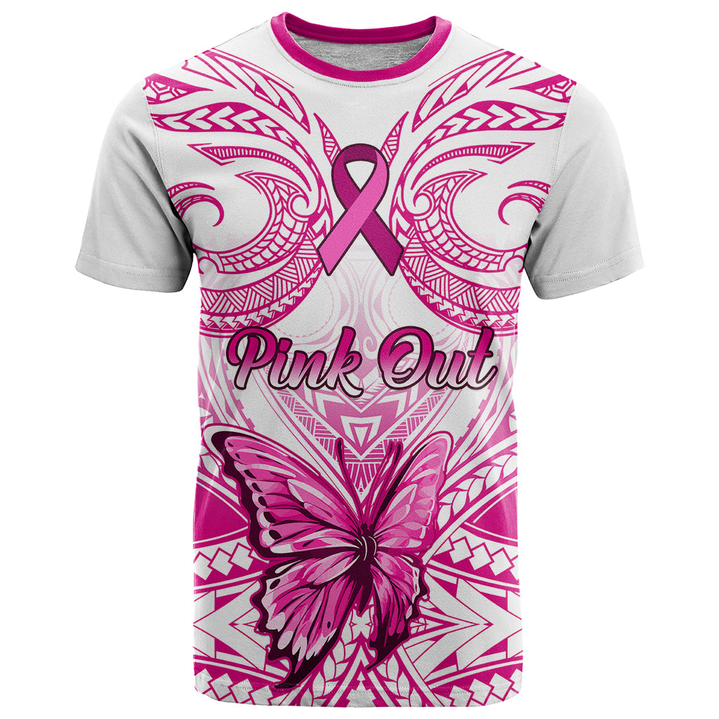 Personalised Pink Out T Shirt Breast Cancer Awareness Polynesian Pattern White Version LT01 White - Polynesian Pride