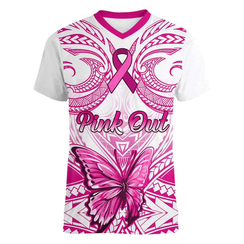 personalised-pink-out-women-v-neck-t-shirt-breast-cancer-awareness-polynesian-pattern-white-version