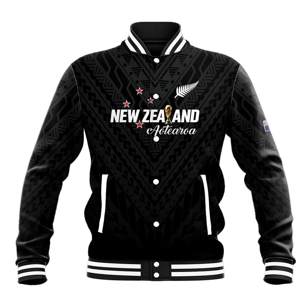 Custom Football New Zealand Baseball Jacket Aotearoa United Black Version LT01 Unisex Black - Polynesian Pride