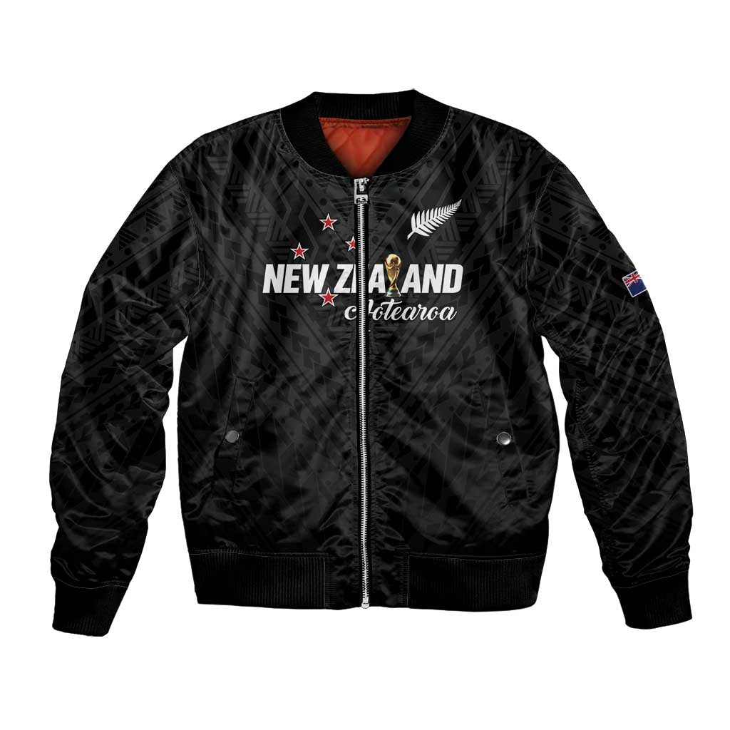 Custom Football New Zealand Bomber Jacket Aotearoa United Black Version LT01 Unisex Black - Polynesian Pride
