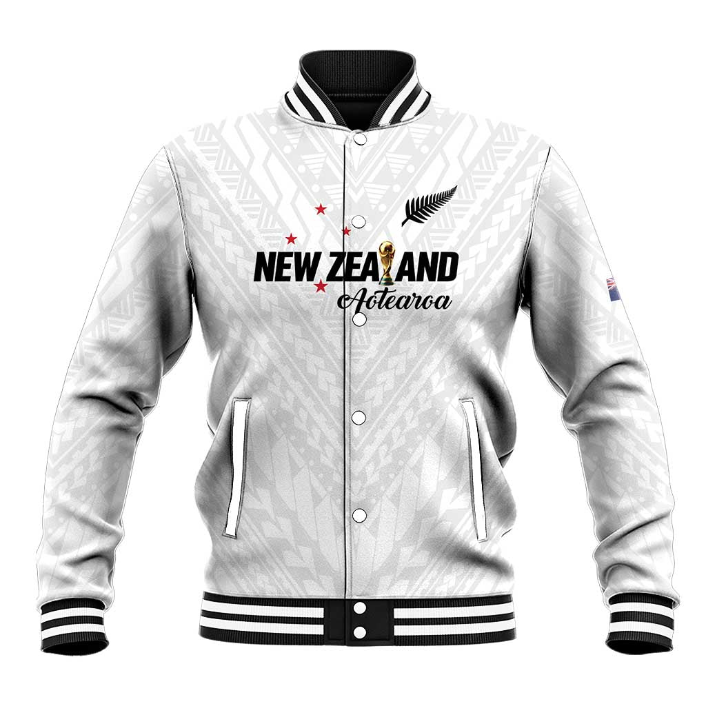 Custom Football New Zealand Baseball Jacket Aotearoa United White Version LT01 Unisex White - Polynesian Pride