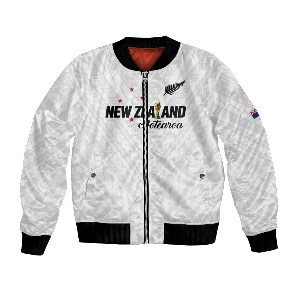 Custom Football New Zealand Bomber Jacket Aotearoa United White Version LT01 Unisex White - Polynesian Pride