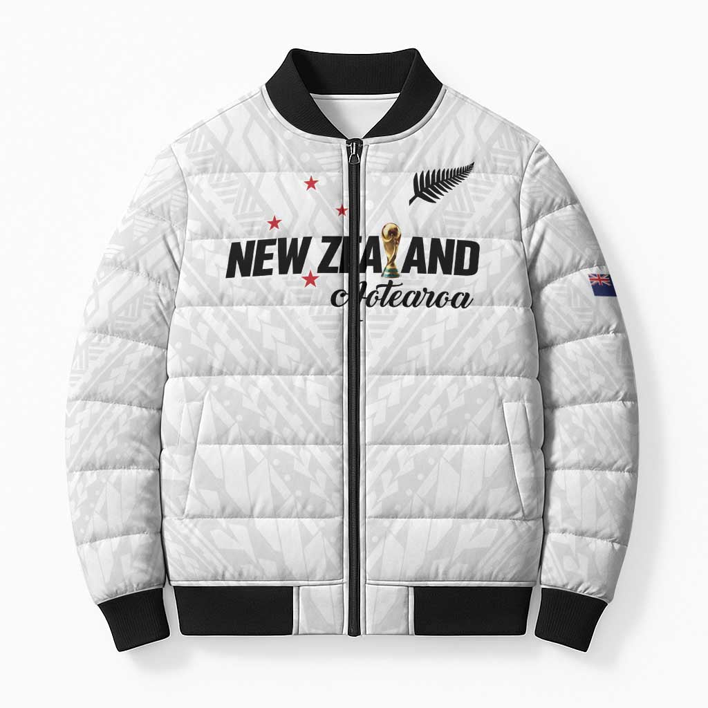 Custom Football New Zealand Bomber Puffer Jacket Aotearoa United White Version LT01 Unisex White - Polynesian Pride