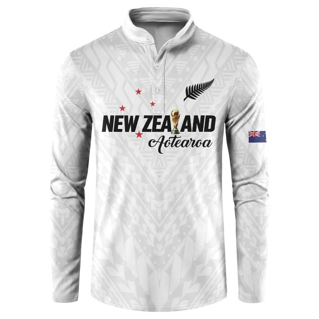 Custom Football New Zealand Button Sweatshirt Aotearoa United White Version LT01 White - Polynesian Pride