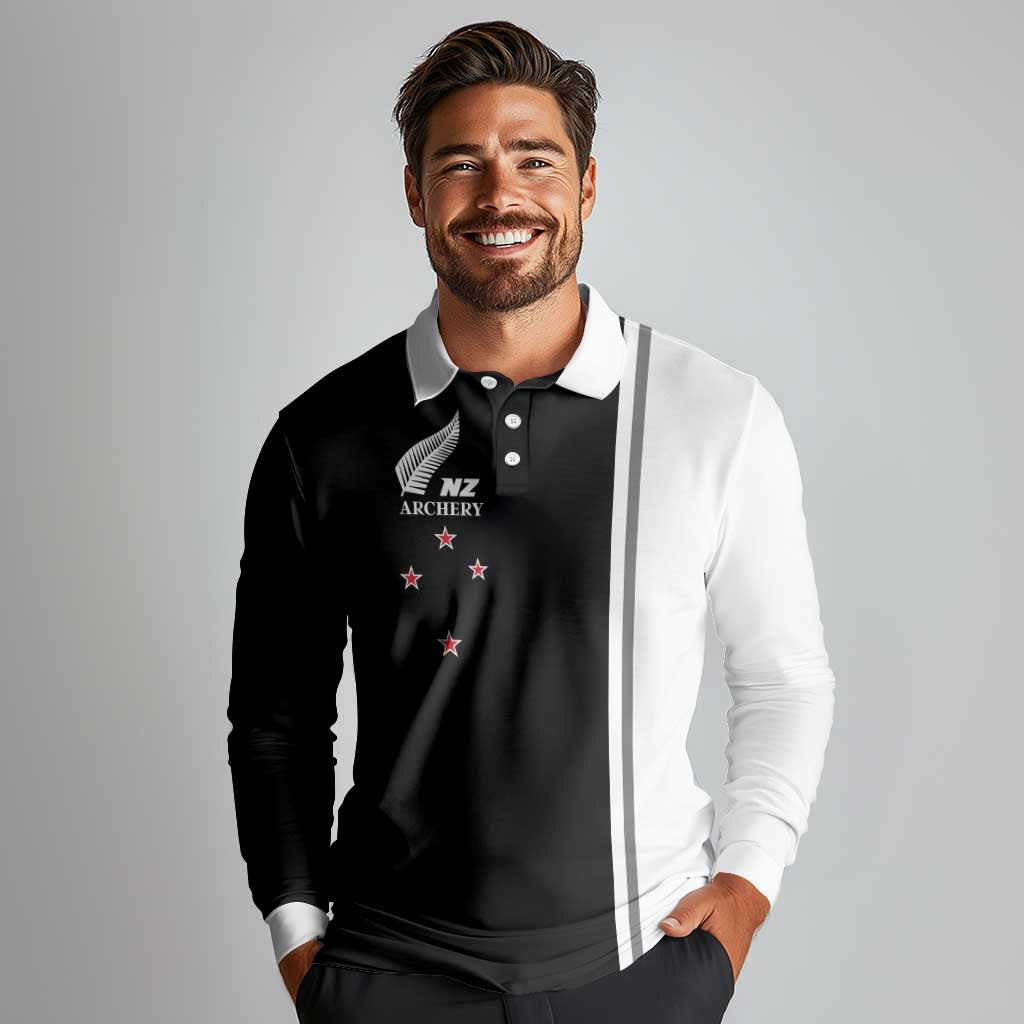 Personalised New Zealand 2025 Archery Basic Long Sleeve Polo Shirt Archery NZ LT01 - Polynesian Pride