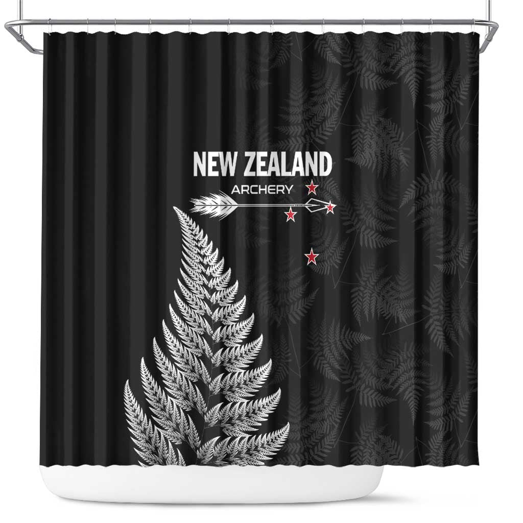 New Zealand 2025 Archery Shower Curtain Aotearoa Silver Arrows Black LT01 Black - Polynesian Pride