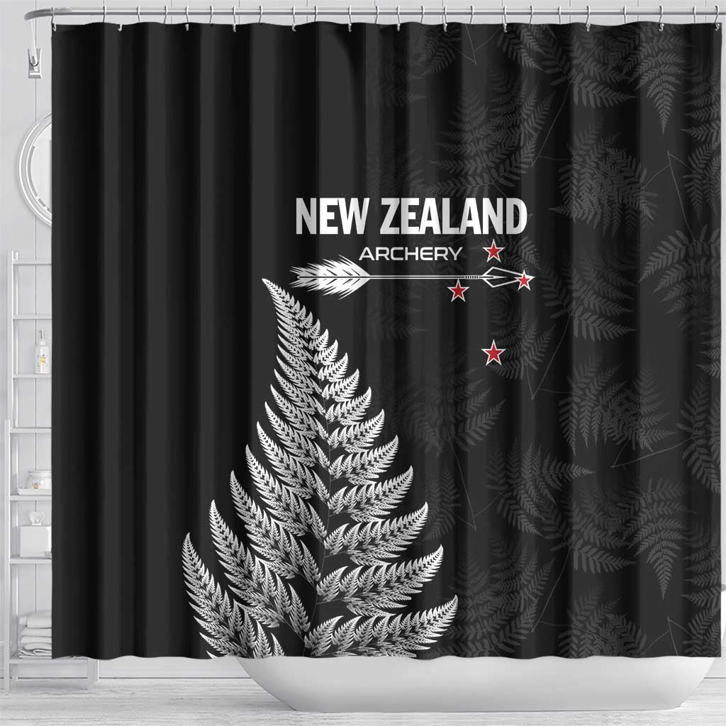 New Zealand 2025 Archery Shower Curtain Aotearoa Silver Arrows Black LT01 - Polynesian Pride