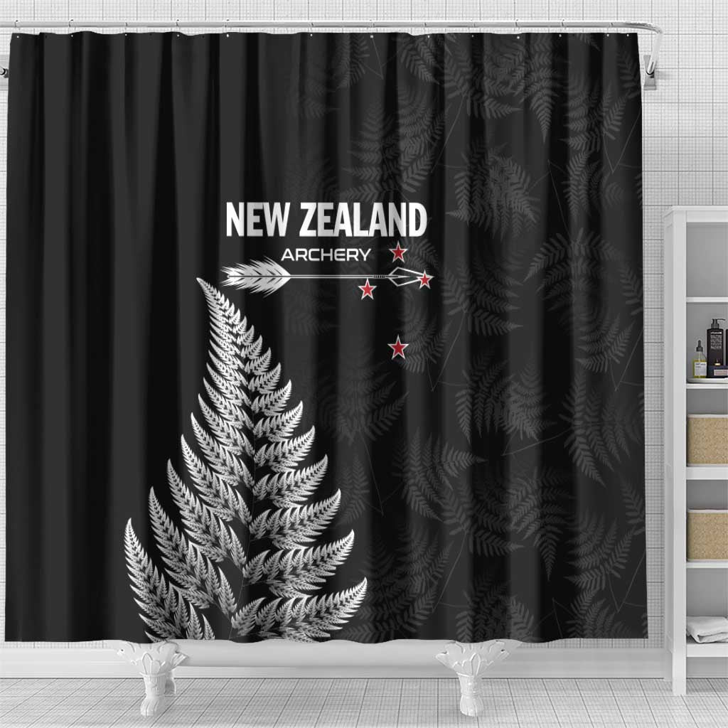 New Zealand 2025 Archery Shower Curtain Aotearoa Silver Arrows Black LT01 - Polynesian Pride