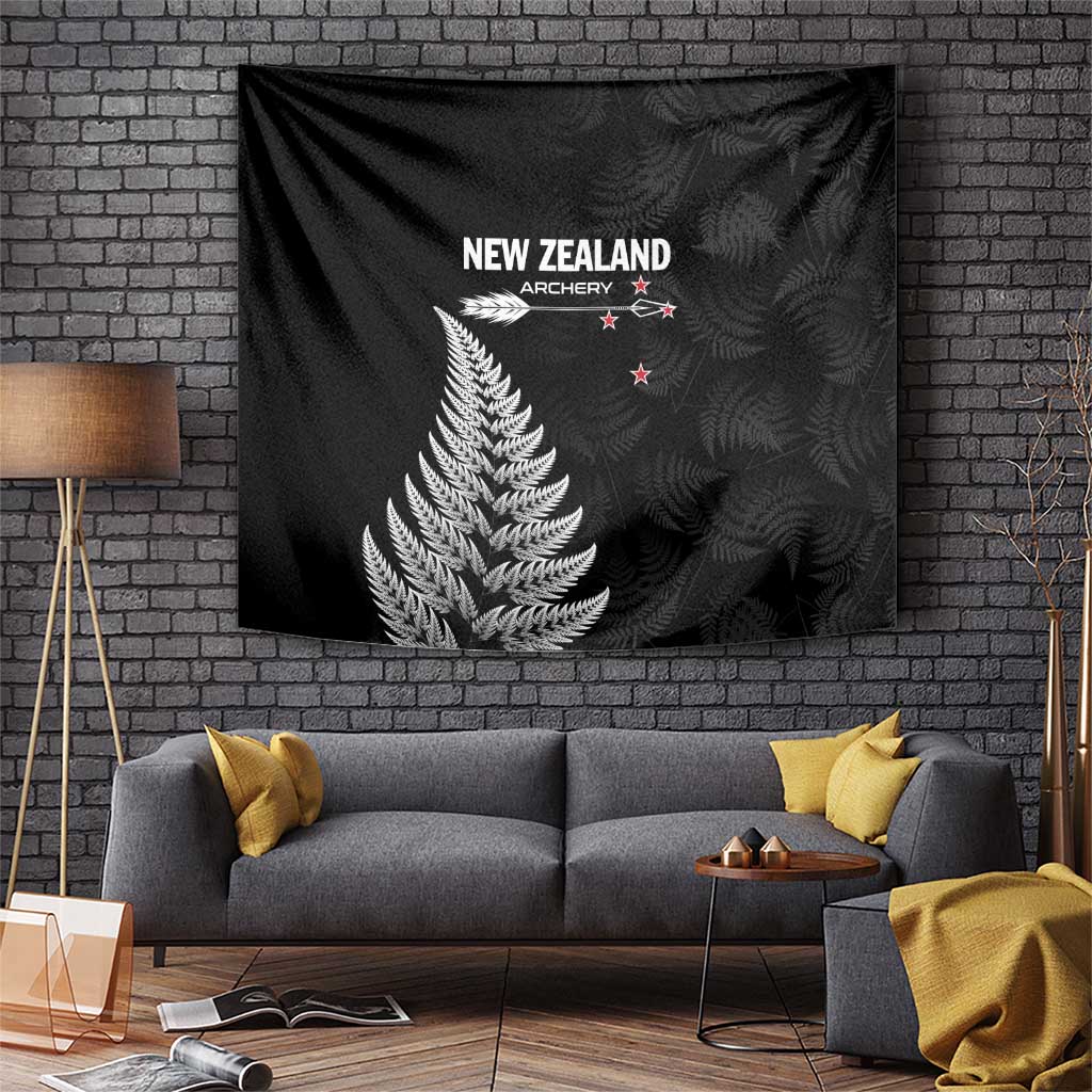 New Zealand 2025 Archery Tapestry Aotearoa Silver Arrows Black LT01 Black - Polynesian Pride