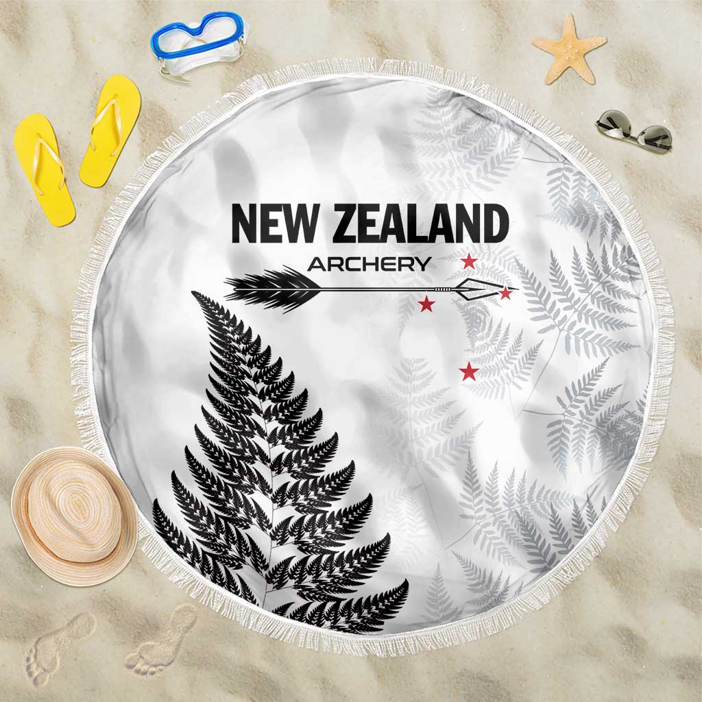 New Zealand 2025 Archery Beach Blanket Aotearoa Silver Arrows White LT01 One Size 150cm White - Polynesian Pride