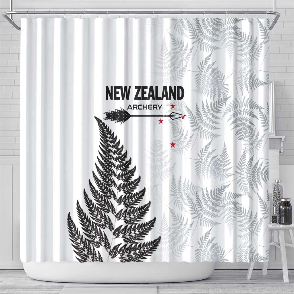 New Zealand 2025 Archery Shower Curtain Aotearoa Silver Arrows White LT01 - Polynesian Pride